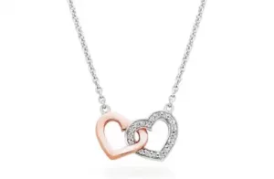 Beaverbrooks Silver and Rose Gold Plated Cubic Zirconia Double Heart Necklace Beaverbrooks Silver and Rose Gold Plated Cubic Zirconia Double Heart Necklace